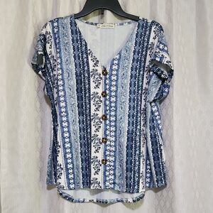 Blue Patterned Button Down Shirt